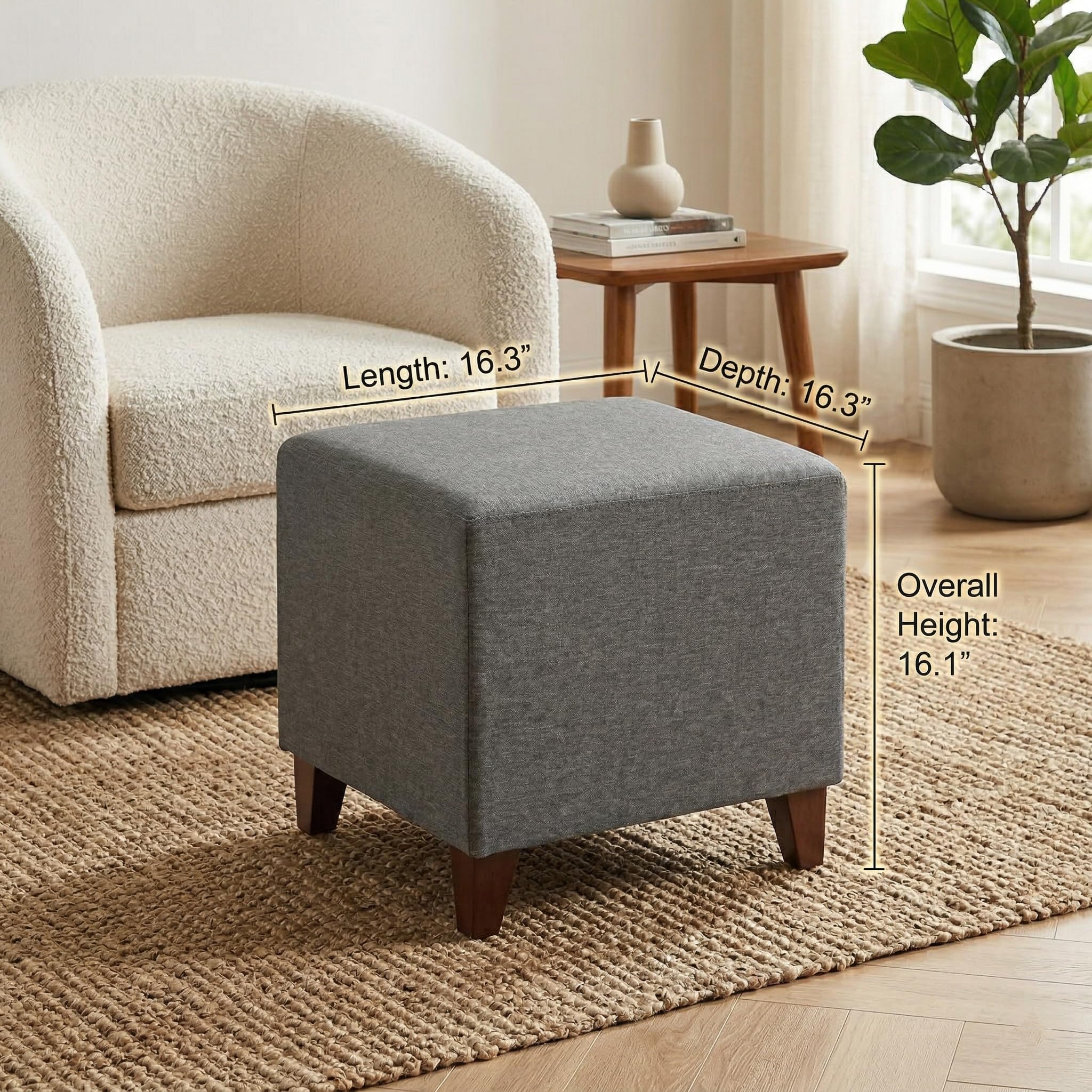 Joveco Square Ottoman Fabric Cube Foot Rest Stool with Wooden Legs